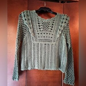 Zara Hunter Green Crochet Knit Sweater NWOT Sz Large (Juniors) Stunning